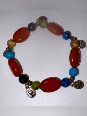 Carolyn Pollack Multicolor Beaded Stretch Bracelet with sterling silver charms